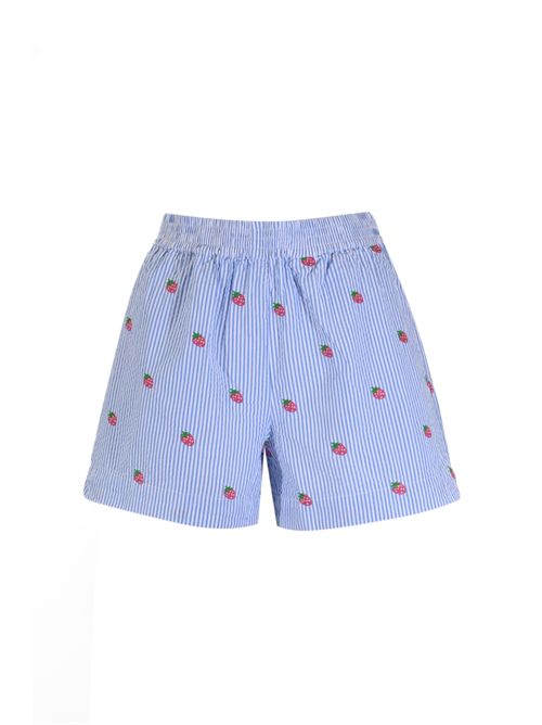 Shorts Meave in seersucker di cotone con ricamo fragola Mc2 Saint Barth | MEA00200693L